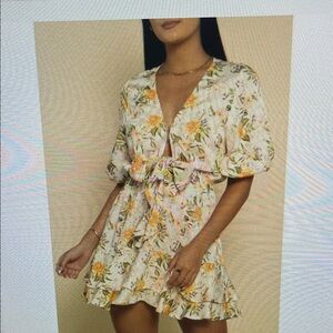 New SHORE malta dress lovely Yellow Floral Tie-Front Mini Dress